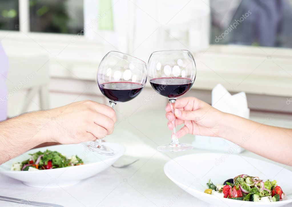 Beautiful couple having romantic dinner at restaurant