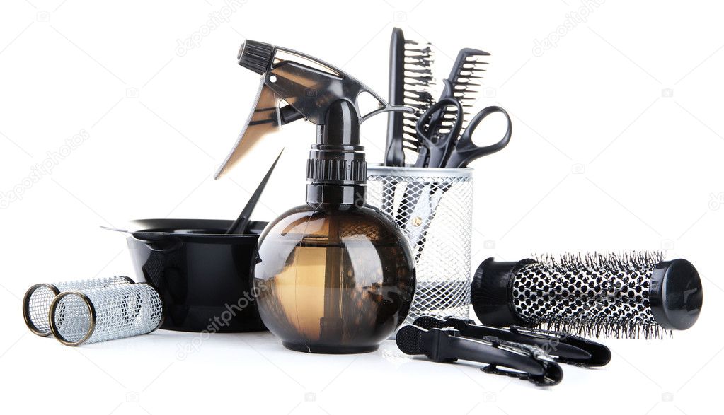 Professional hairdresser tools, isolated on white ⬇ Stock Photo, Image