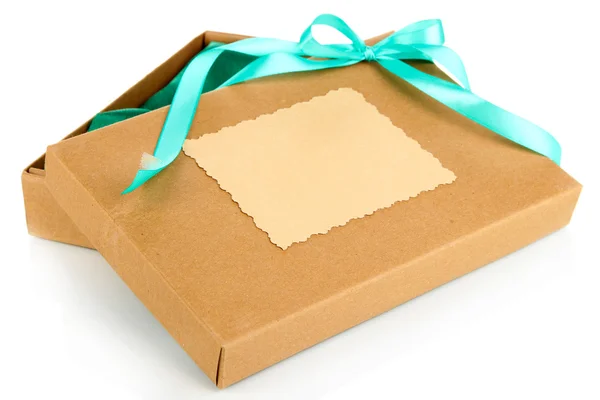 Boîte cadeau attachée avec ruban, isolée sur blanc — Photo