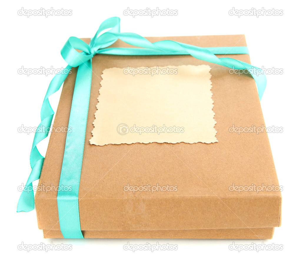 Present box tied with bow, isolated on white