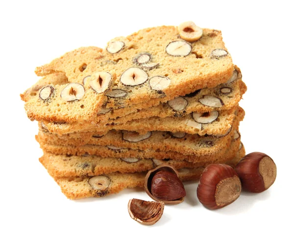 Biscotti met noten, geïsoleerd op wit — Stockfoto