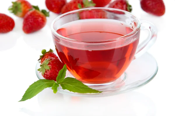 Delicious strawberry tea isolated on white — Stock Photo, Image