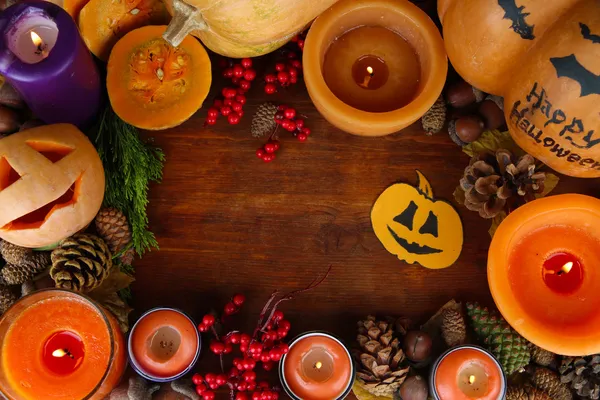 Composition for Halloween with on wooden table close-up — Stock Photo, Image