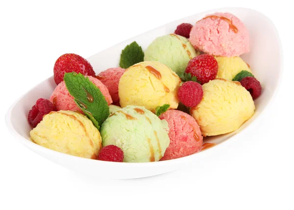 Delicioso helado en tazón aislado en blanco —  Fotos de Stock