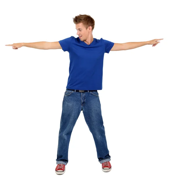 Handsome young man dancing isolated on white — Stock Photo, Image