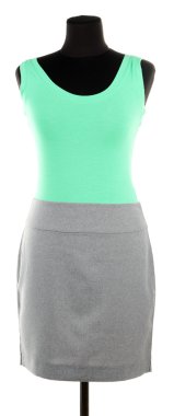 güzel bluz ve üzerinde beyaz izole manken üzerinde gri etek