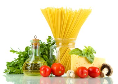 Pasta spaghetti with vegetables isolated on white