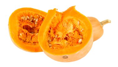 Olgun kesilmiş kabak üzerine beyaz izole