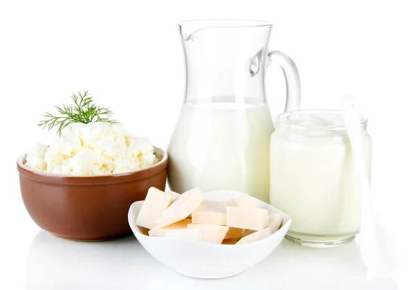 Fresh dairy products isolated on white — Stock Photo, Image