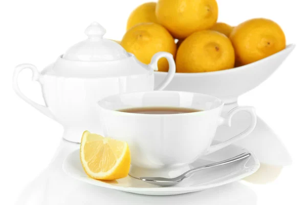 Cup of tea with lemon isolated on white — Stock Photo, Image