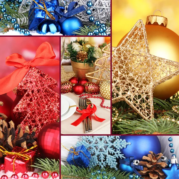Colagem de tempo de Natal e decorações — Fotografia de Stock