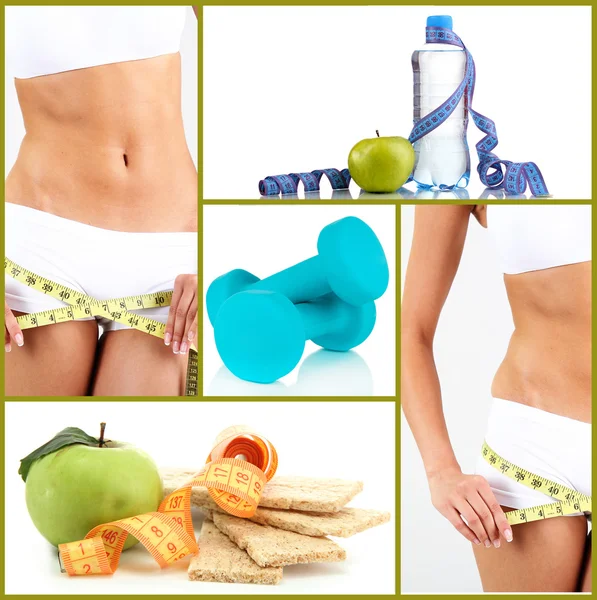 Collage über Sport, Ernährung und gesunde Ernährung — Stockfoto