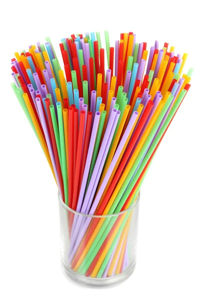 Many straws in glass isolated on white — Stock Photo, Image