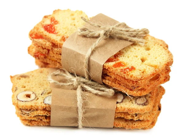 Biscotti com nozes e frutas cristalizadas, isolado em branco — Fotografia de Stock