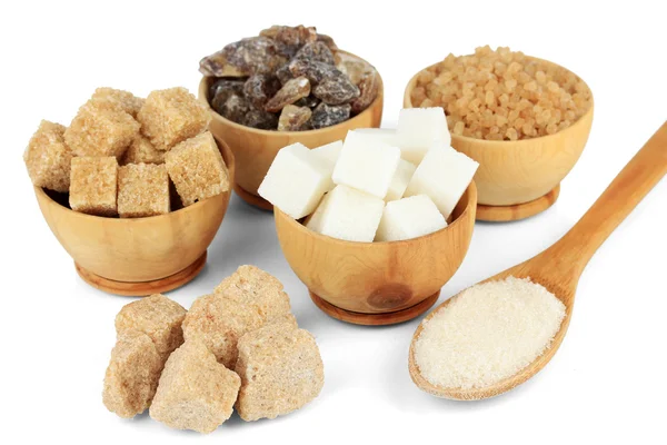 Verschillende soorten suiker geïsoleerd op wit — Stockfoto