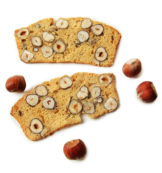 Biscotti med nötter, isolerad på vit — Stockfoto