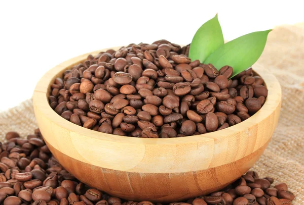 Coffee beans in bowl on white background — Stock Photo, Image