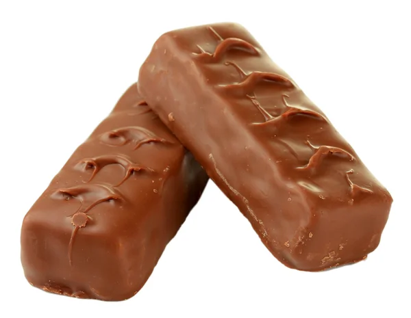 Iki lezzetli çikolata bar üzerinde beyaz izole — Stok fotoğraf