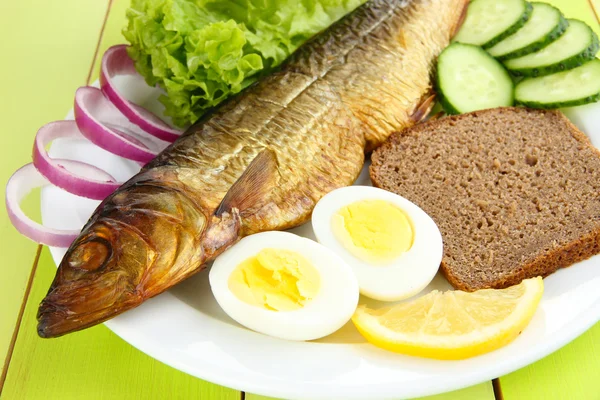 Smoked fish on plate close up — Stock Photo, Image