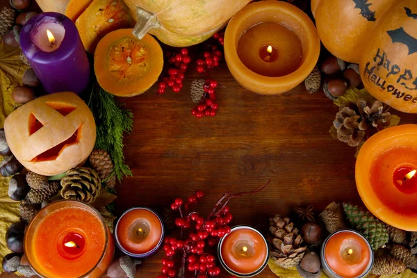 Composition for Halloween with on wooden table close-up — Stock Photo, Image