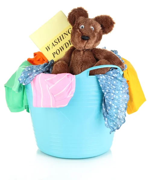 Blue laundry basket isolated on white — Stock Photo, Image