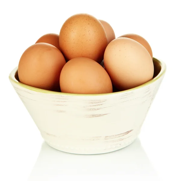 Eggs in bowl isolated on white — Stock Photo, Image