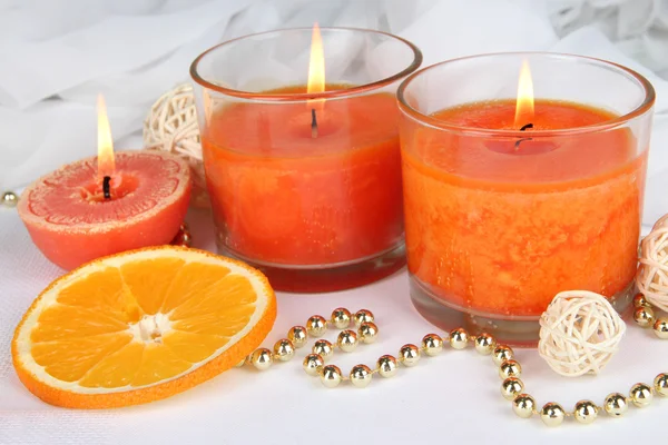 Romantic lighted candles close up — Stock Photo, Image