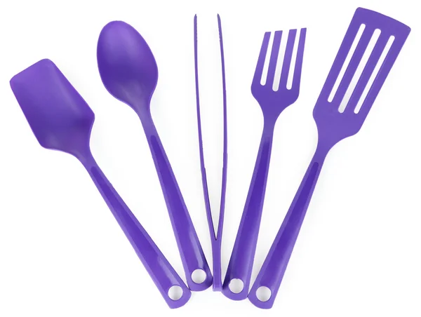 Plastic kitchen utensils isolated on white — Stock Photo, Image