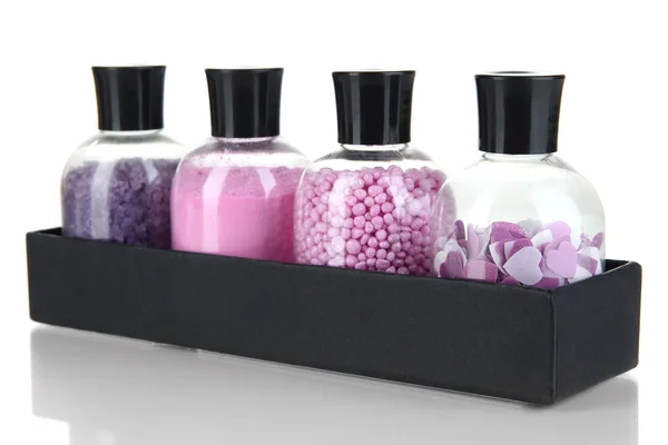 Aromaterapi mineral - beyaz izole renkli banyo tuzu — Stok fotoğraf