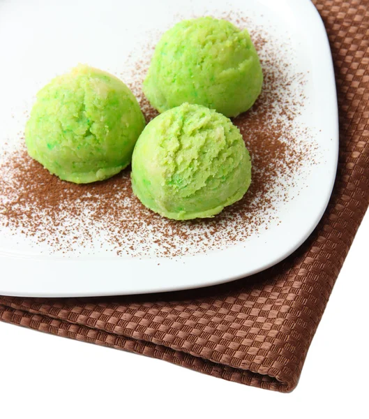 Delicious ice cream on plate close-up — Stock Photo, Image