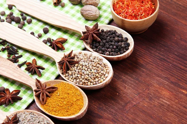 Various spices and herbs on table close up — Stock Photo, Image