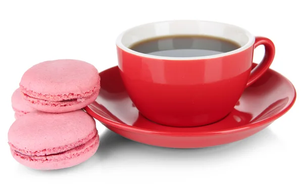 Coffee and macaroons isolated on white — Stock Photo, Image