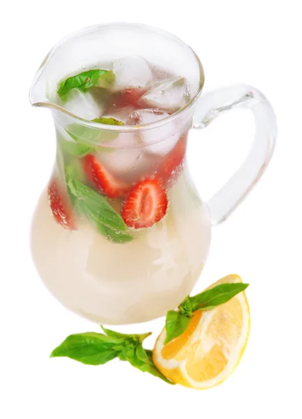 Basil lemonade with strawberry, isolated on white — Stock Photo, Image