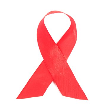 HIV, AIDS üzerinde beyaz izole kırmızı kurdele