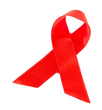 HIV, AIDS üzerinde beyaz izole kırmızı kurdele