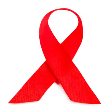 HIV, AIDS üzerinde beyaz izole kırmızı kurdele
