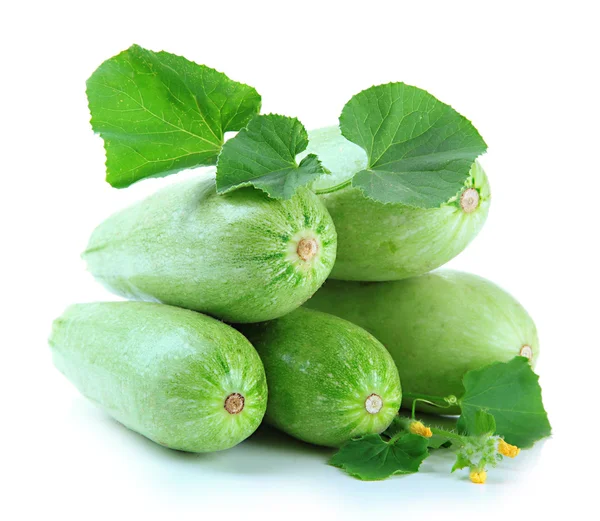 Raw zucchini with leaves, isolated on white — Stock Photo, Image