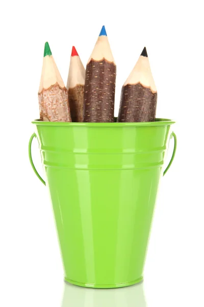 Color bucket with multicolor pencils, isolated on white — Stock Photo, Image