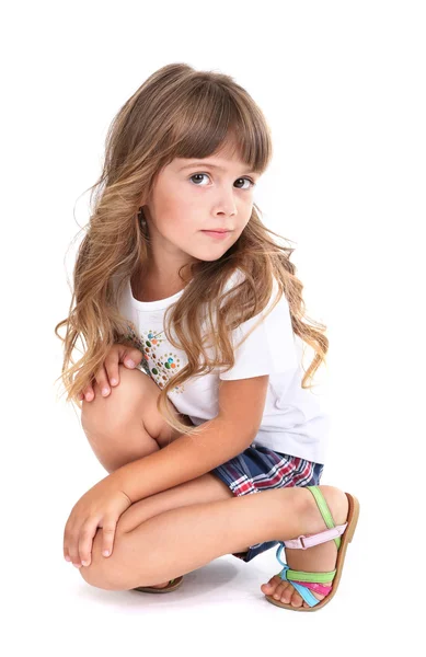 Little girl posing isolated on white — Stock Photo, Image