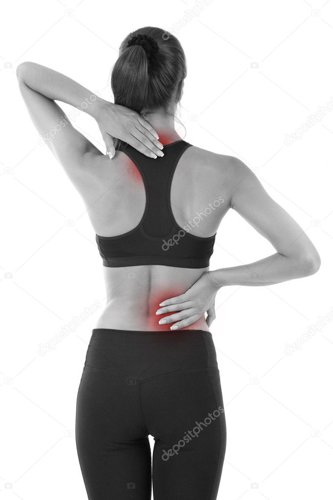 Back pain in young girls isolated on white