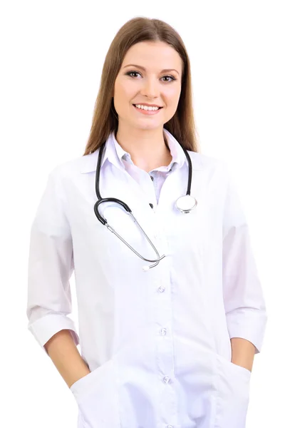 Sağlık çalışanı üzerinde beyaz izole — Stok fotoğraf
