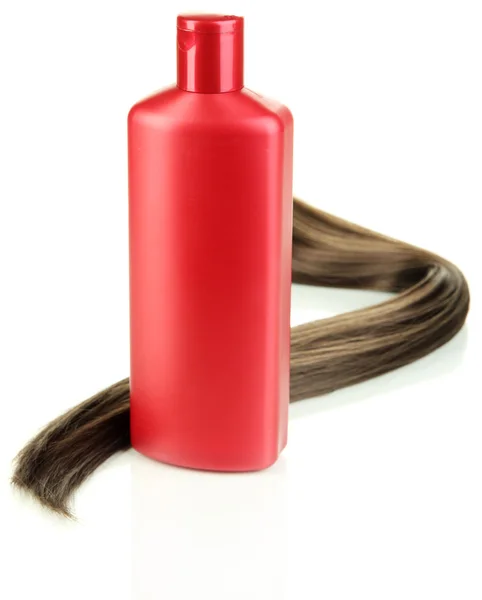 Parlak Kahverengi saç beyaz izole şampuanla — Stok fotoğraf
