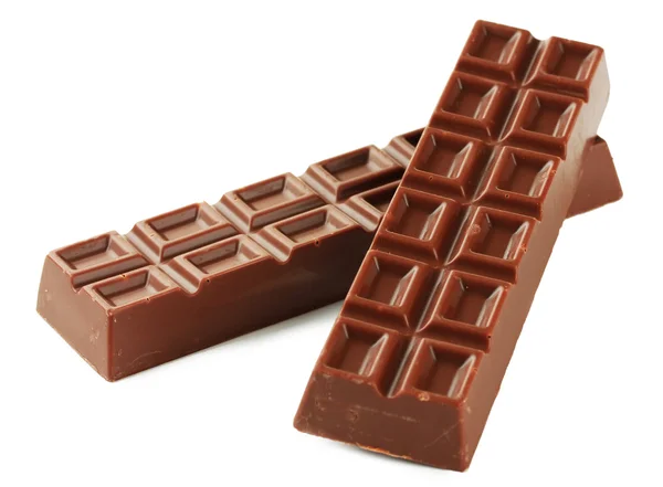 Dos deliciosas barras de chocolate aisladas en blanco — Foto de Stock