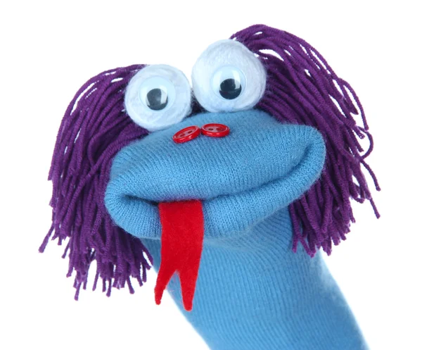 Cute sock puppet isolated on white — Stock Photo, Image