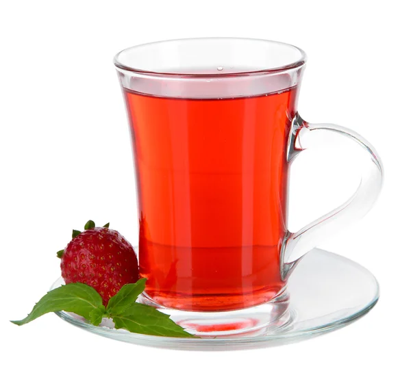 Delicious strawberry tea isolated on white — Stock Photo, Image