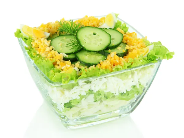 Finom saláta, tojás, káposzta, uborka, elszigetelt fehér — Stock Fotó