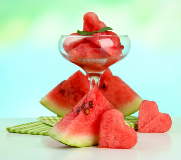 Fresh watermelon and watermelon dessert, outdoors — Stock Photo, Image