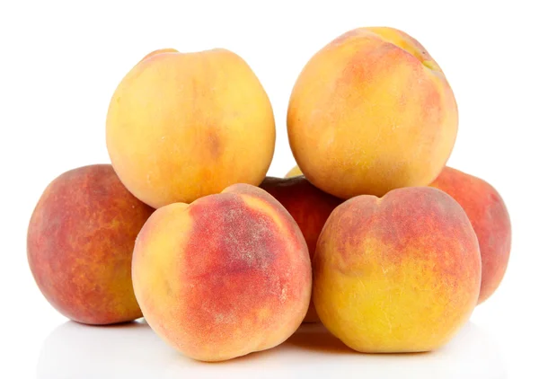 Ripe sweet peaches, isolated on white — Stock Photo, Image