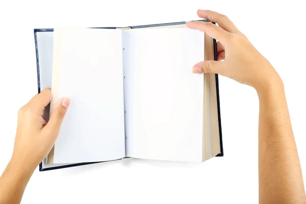 Книга в руках ізольована на білому — стокове фото