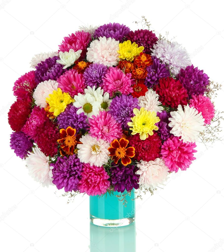 Beautiful bouquet of chrysanthemums isolated on white — Stock Photo
